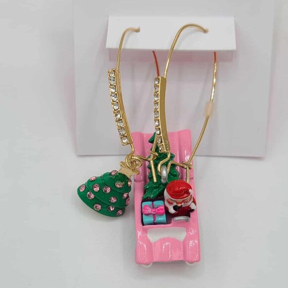 Betsey Johnson Santa Pink Car and Tree Miss Matched Earrings NWT! NEW! - Picture 2 of 7